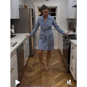 COLE HAAN LIGHT BLUE WOOL WRAP COAT